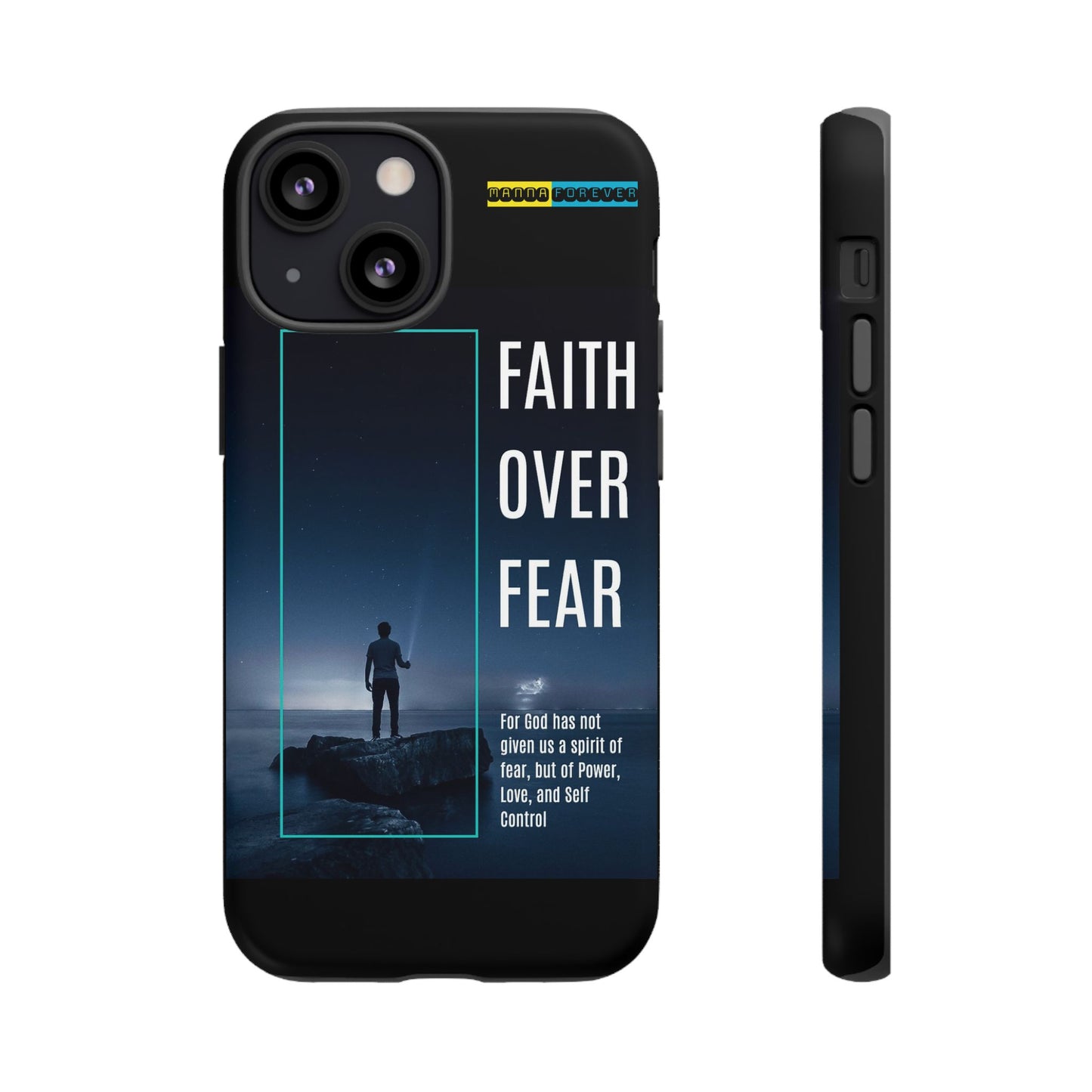 DOUBLE LAYER BLACK PHONE CASE WITH CHRISTIAN QUOTE "FAITH OVER FEAR " - MADE FOR  IPHONE, SAMSUNG AND GOOGLE PIXEL MODELS