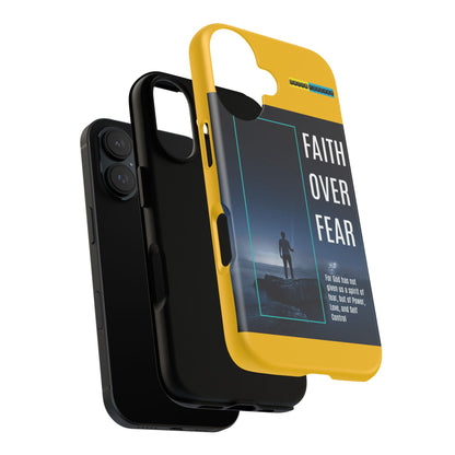 DOUBLE LAYER YELLOW PHONE CASE WITH CHRISTIAN QUOTE "FAITH OVER FEAR " - MADE FOR  IPHONE, SAMSUNG AND GOOGLE PIXEL MODELS