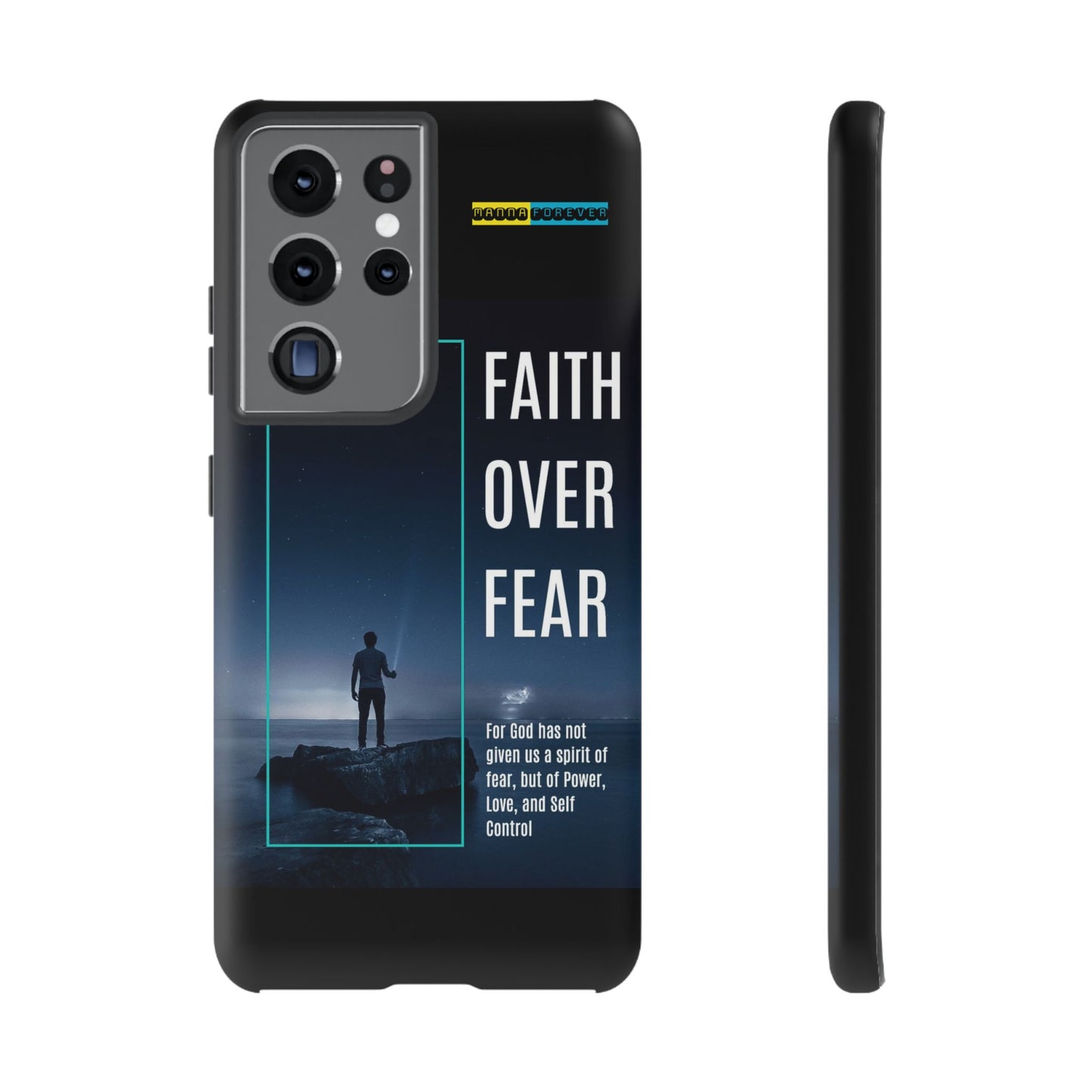 DOUBLE LAYER BLACK PHONE CASE WITH CHRISTIAN QUOTE "FAITH OVER FEAR " - MADE FOR  IPHONE, SAMSUNG AND GOOGLE PIXEL MODELS