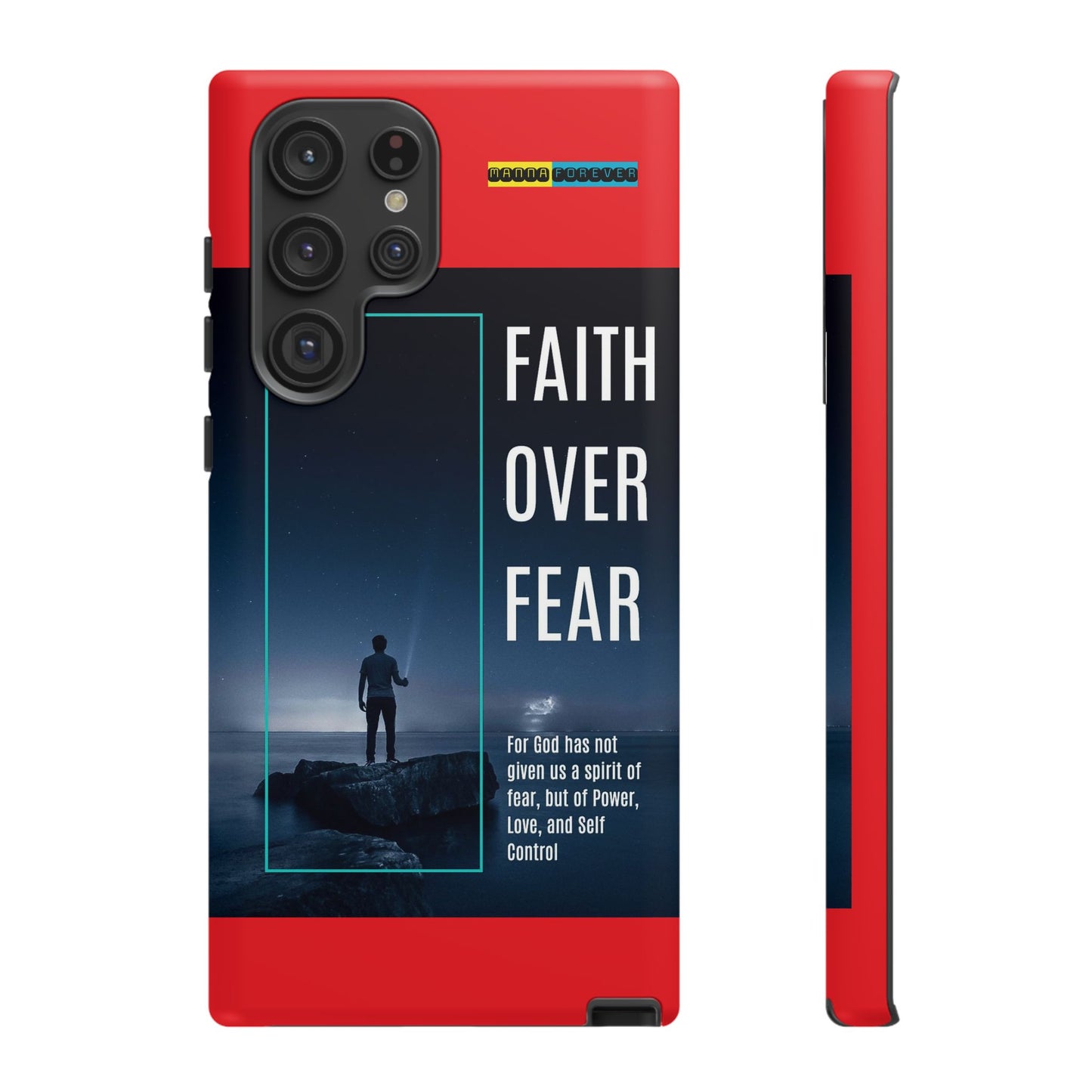 DOUBLE LAYER RED PHONE CASE WITH CHRISTIAN QUOTE "FAITH OVER FEAR " - MADE FOR  IPHONE, SAMSUNG AND GOOGLE PIXEL MODELS