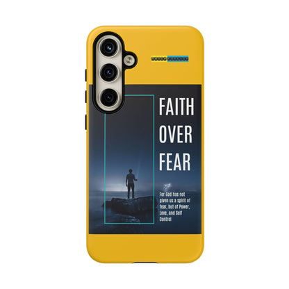 DOUBLE LAYER YELLOW PHONE CASE WITH CHRISTIAN QUOTE "FAITH OVER FEAR " - MADE FOR  IPHONE, SAMSUNG AND GOOGLE PIXEL MODELS