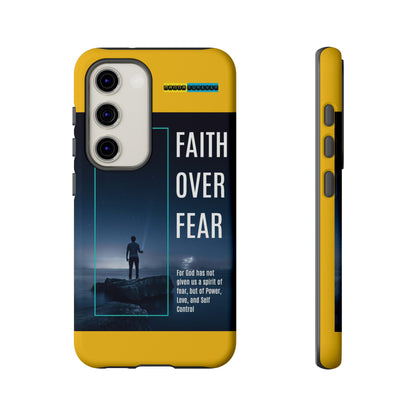 DOUBLE LAYER YELLOW PHONE CASE WITH CHRISTIAN QUOTE "FAITH OVER FEAR " - MADE FOR  IPHONE, SAMSUNG AND GOOGLE PIXEL MODELS