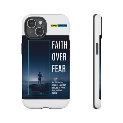 DOUBLE LAYER WHITE PHONE CASE WITH CHRISTIAN QUOTE "FAITH OVER FEAR " - MADE FOR  IPHONE, SAMSUNG AND GOOGLE PIXEL MODELS