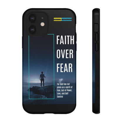 DOUBLE LAYER BLACK PHONE CASE WITH CHRISTIAN QUOTE "FAITH OVER FEAR " - MADE FOR  IPHONE, SAMSUNG AND GOOGLE PIXEL MODELS