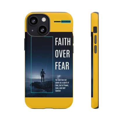 DOUBLE LAYER YELLOW PHONE CASE WITH CHRISTIAN QUOTE "FAITH OVER FEAR " - MADE FOR  IPHONE, SAMSUNG AND GOOGLE PIXEL MODELS