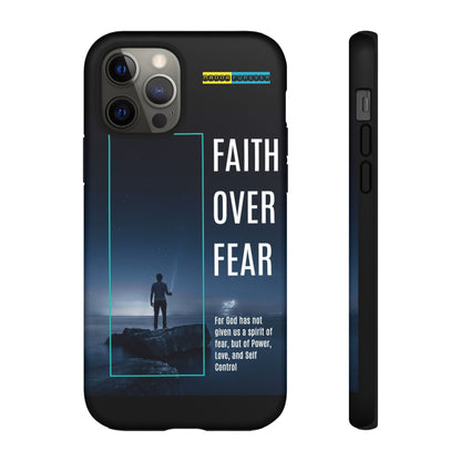 DOUBLE LAYER BLACK PHONE CASE WITH CHRISTIAN QUOTE "FAITH OVER FEAR " - MADE FOR  IPHONE, SAMSUNG AND GOOGLE PIXEL MODELS