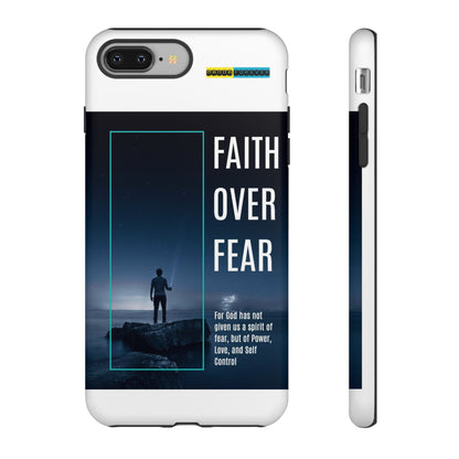 DOUBLE LAYER WHITE PHONE CASE WITH CHRISTIAN QUOTE "FAITH OVER FEAR " - MADE FOR  IPHONE, SAMSUNG AND GOOGLE PIXEL MODELS