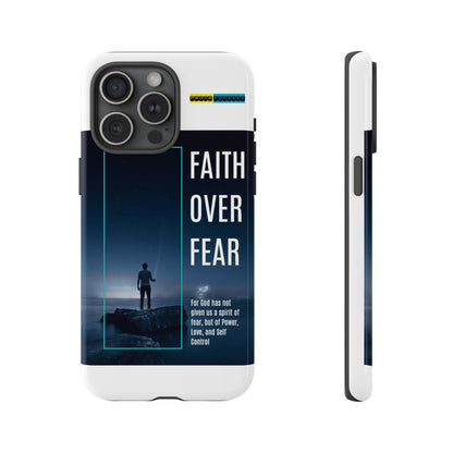 DOUBLE LAYER WHITE PHONE CASE WITH CHRISTIAN QUOTE "FAITH OVER FEAR " - MADE FOR  IPHONE, SAMSUNG AND GOOGLE PIXEL MODELS