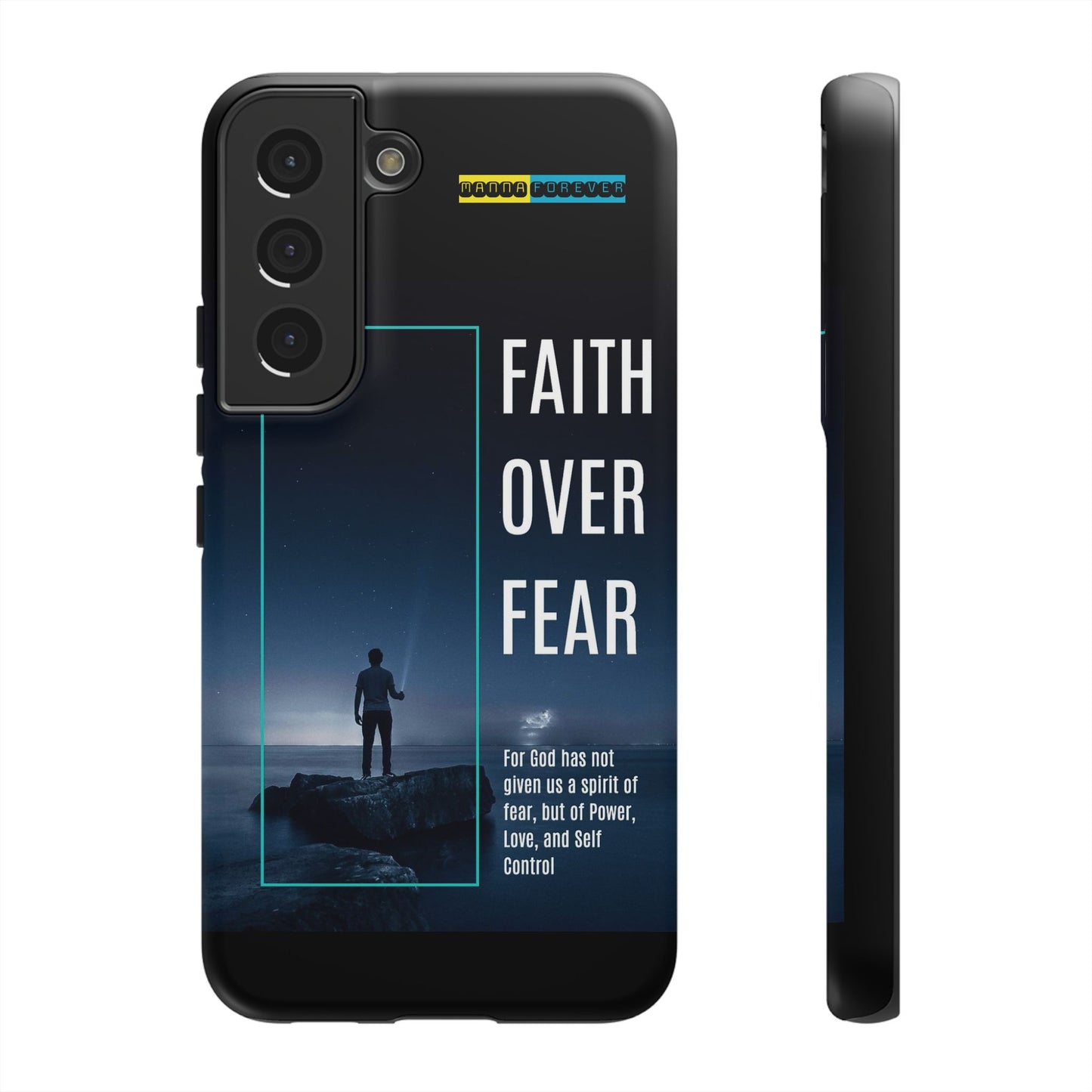 DOUBLE LAYER BLACK PHONE CASE WITH CHRISTIAN QUOTE "FAITH OVER FEAR " - MADE FOR  IPHONE, SAMSUNG AND GOOGLE PIXEL MODELS