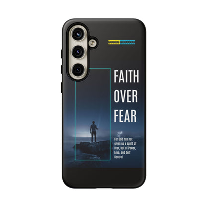 DOUBLE LAYER BLACK PHONE CASE WITH CHRISTIAN QUOTE "FAITH OVER FEAR " - MADE FOR  IPHONE, SAMSUNG AND GOOGLE PIXEL MODELS