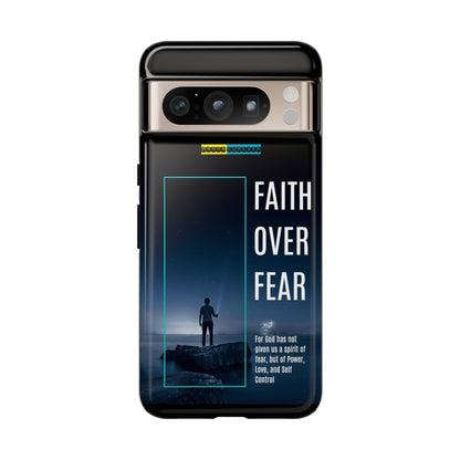 DOUBLE LAYER BLACK PHONE CASE WITH CHRISTIAN QUOTE "FAITH OVER FEAR " - MADE FOR  IPHONE, SAMSUNG AND GOOGLE PIXEL MODELS