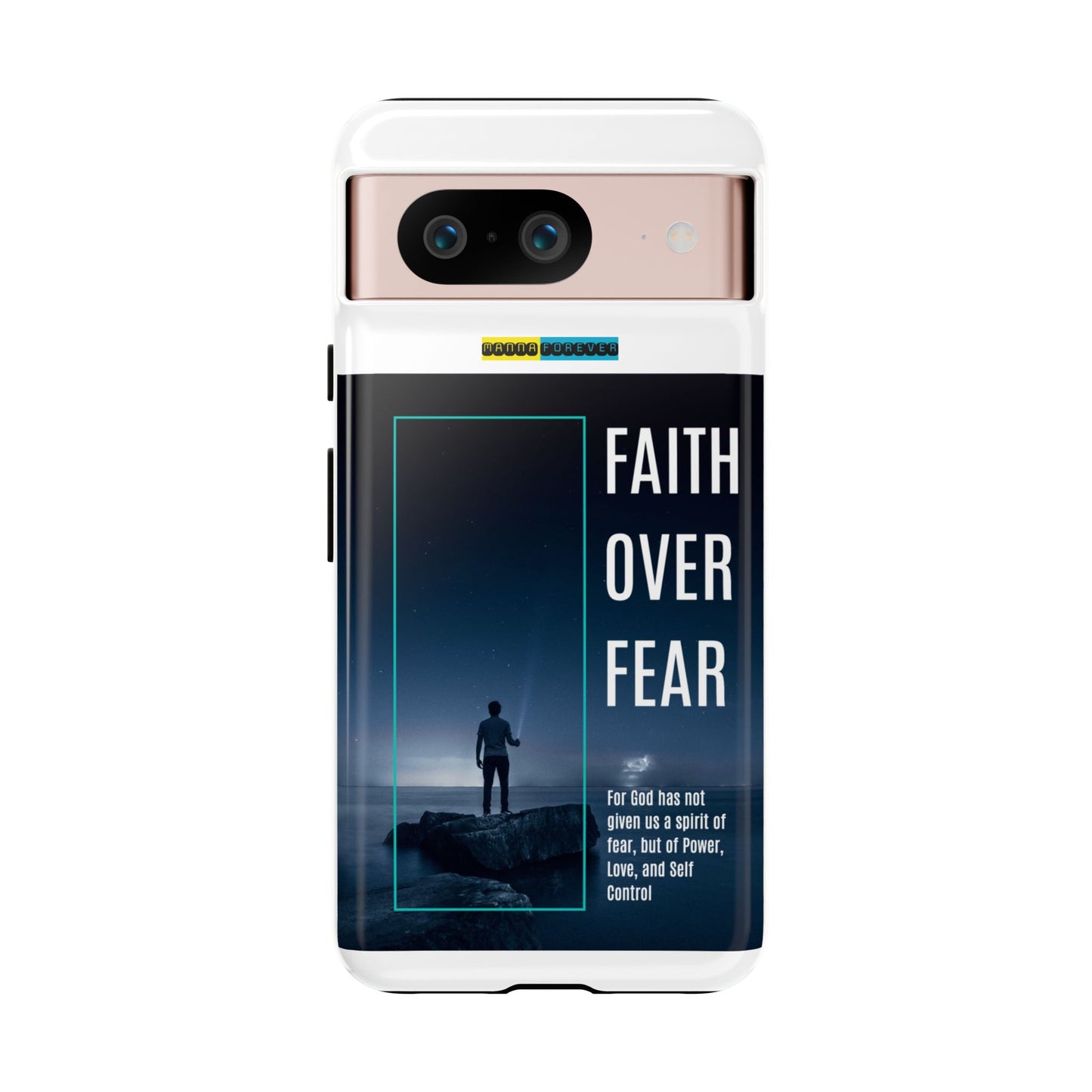 DOUBLE LAYER WHITE PHONE CASE WITH CHRISTIAN QUOTE "FAITH OVER FEAR " - MADE FOR  IPHONE, SAMSUNG AND GOOGLE PIXEL MODELS