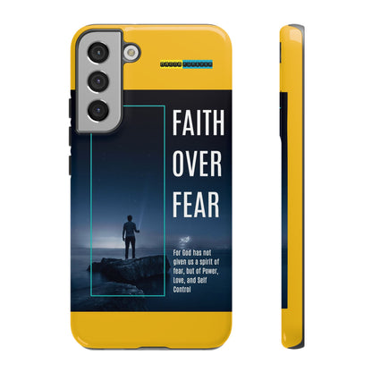 DOUBLE LAYER YELLOW PHONE CASE WITH CHRISTIAN QUOTE "FAITH OVER FEAR " - MADE FOR  IPHONE, SAMSUNG AND GOOGLE PIXEL MODELS