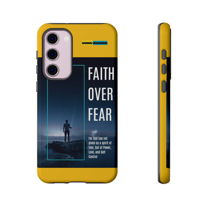 DOUBLE LAYER YELLOW PHONE CASE WITH CHRISTIAN QUOTE "FAITH OVER FEAR " - MADE FOR  IPHONE, SAMSUNG AND GOOGLE PIXEL MODELS