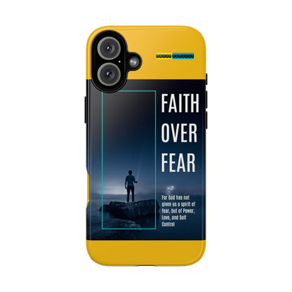 DOUBLE LAYER YELLOW PHONE CASE WITH CHRISTIAN QUOTE "FAITH OVER FEAR " - MADE FOR  IPHONE, SAMSUNG AND GOOGLE PIXEL MODELS