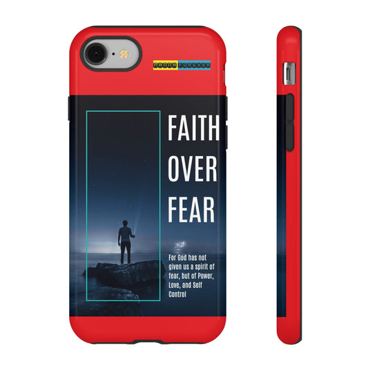 DOUBLE LAYER RED PHONE CASE WITH CHRISTIAN QUOTE "FAITH OVER FEAR " - MADE FOR  IPHONE, SAMSUNG AND GOOGLE PIXEL MODELS