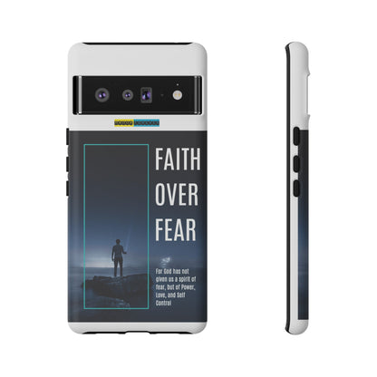 DOUBLE LAYER WHITE PHONE CASE WITH CHRISTIAN QUOTE "FAITH OVER FEAR " - MADE FOR  IPHONE, SAMSUNG AND GOOGLE PIXEL MODELS