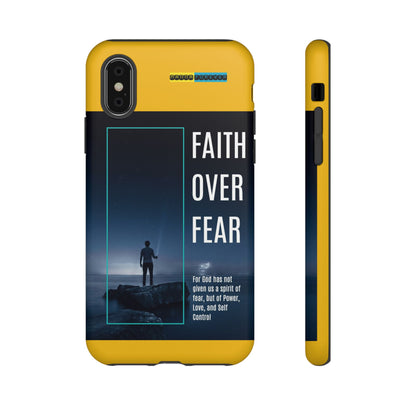 DOUBLE LAYER YELLOW PHONE CASE WITH CHRISTIAN QUOTE "FAITH OVER FEAR " - MADE FOR  IPHONE, SAMSUNG AND GOOGLE PIXEL MODELS