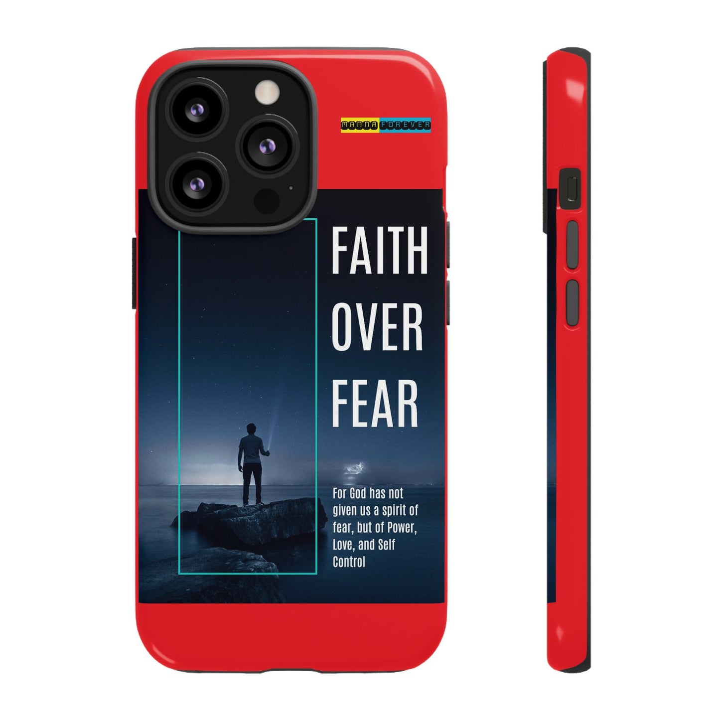 DOUBLE LAYER RED PHONE CASE WITH CHRISTIAN QUOTE "FAITH OVER FEAR " - MADE FOR  IPHONE, SAMSUNG AND GOOGLE PIXEL MODELS