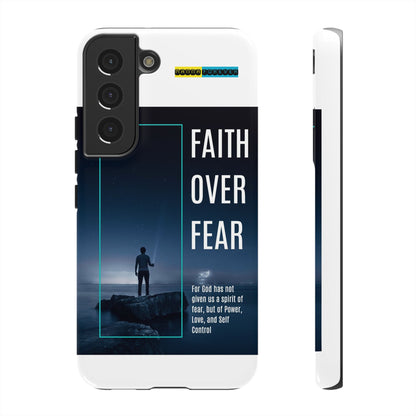 DOUBLE LAYER WHITE PHONE CASE WITH CHRISTIAN QUOTE "FAITH OVER FEAR " - MADE FOR  IPHONE, SAMSUNG AND GOOGLE PIXEL MODELS