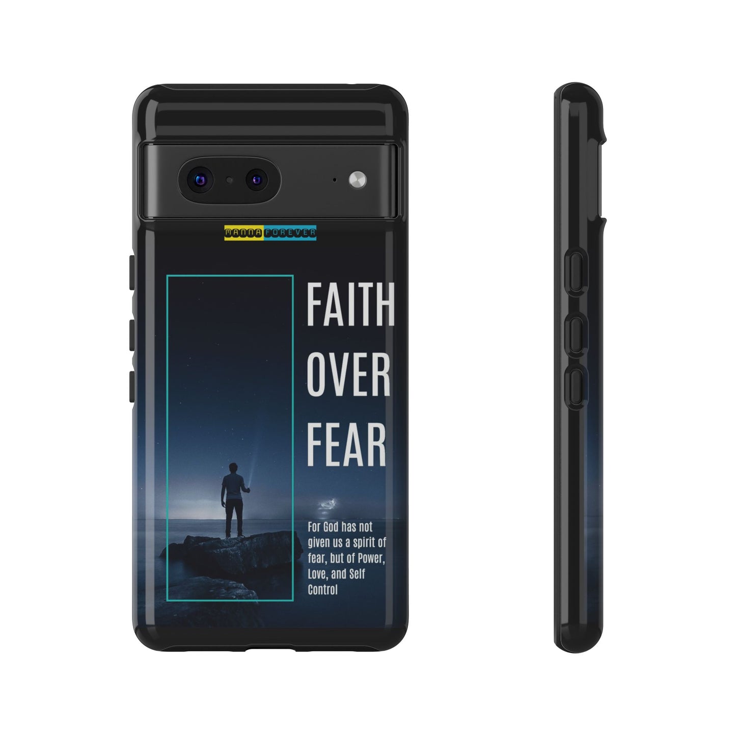 DOUBLE LAYER BLACK PHONE CASE WITH CHRISTIAN QUOTE "FAITH OVER FEAR " - MADE FOR  IPHONE, SAMSUNG AND GOOGLE PIXEL MODELS