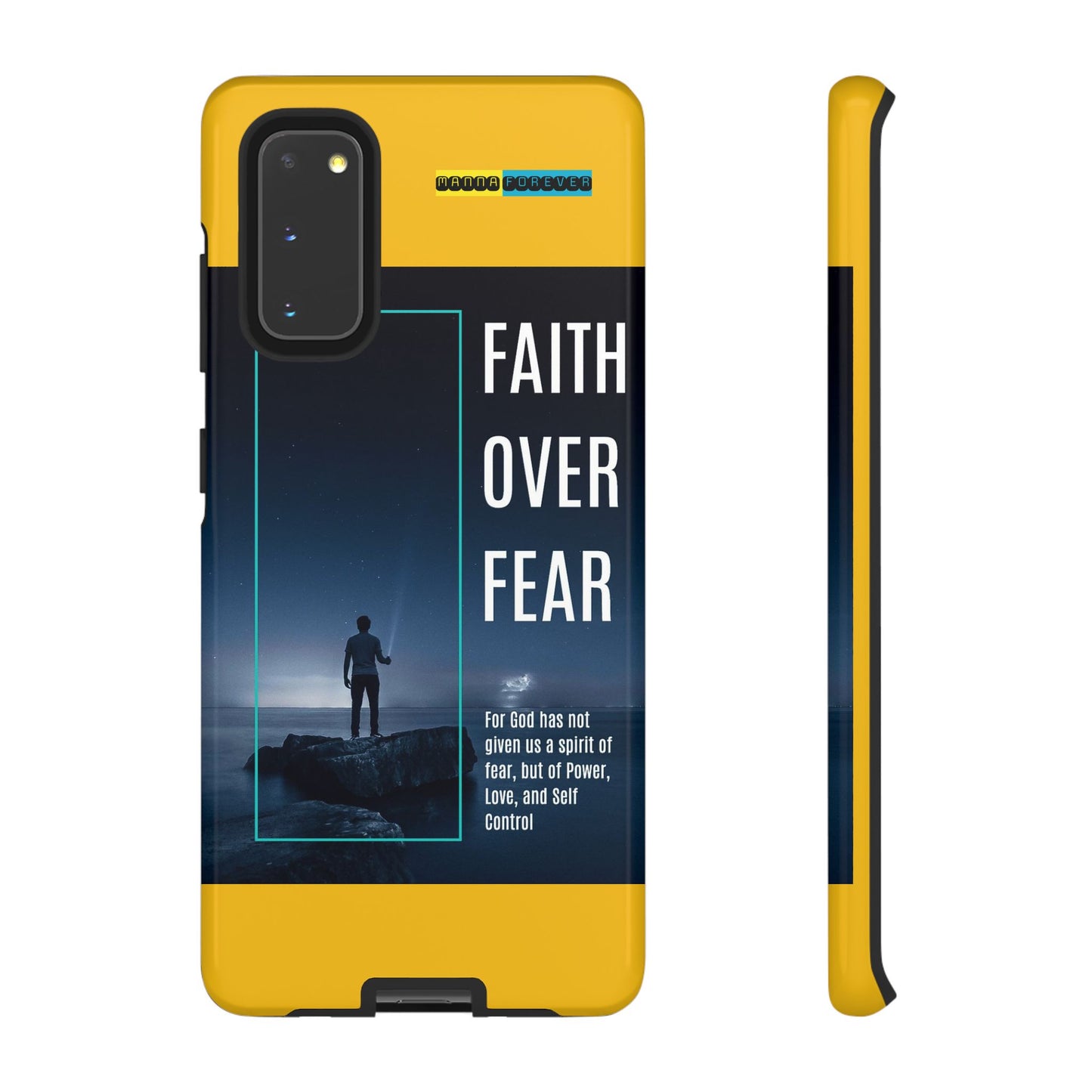 DOUBLE LAYER YELLOW PHONE CASE WITH CHRISTIAN QUOTE "FAITH OVER FEAR " - MADE FOR  IPHONE, SAMSUNG AND GOOGLE PIXEL MODELS