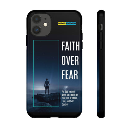 DOUBLE LAYER BLACK PHONE CASE WITH CHRISTIAN QUOTE "FAITH OVER FEAR " - MADE FOR  IPHONE, SAMSUNG AND GOOGLE PIXEL MODELS