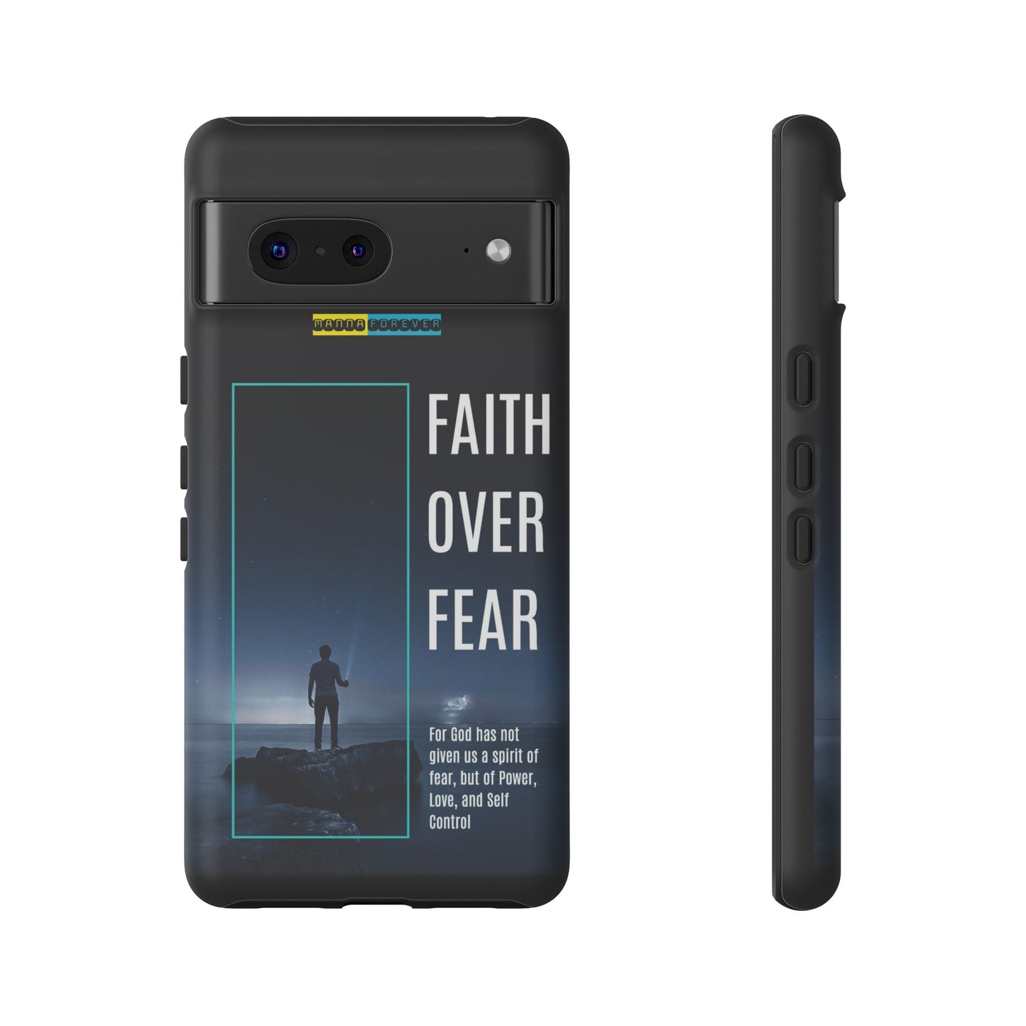 DOUBLE LAYER BLACK PHONE CASE WITH CHRISTIAN QUOTE "FAITH OVER FEAR " - MADE FOR  IPHONE, SAMSUNG AND GOOGLE PIXEL MODELS