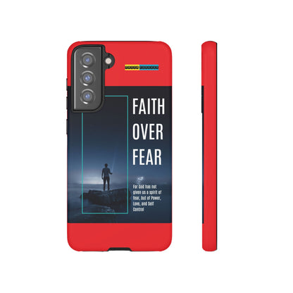 DOUBLE LAYER RED PHONE CASE WITH CHRISTIAN QUOTE "FAITH OVER FEAR " - MADE FOR  IPHONE, SAMSUNG AND GOOGLE PIXEL MODELS