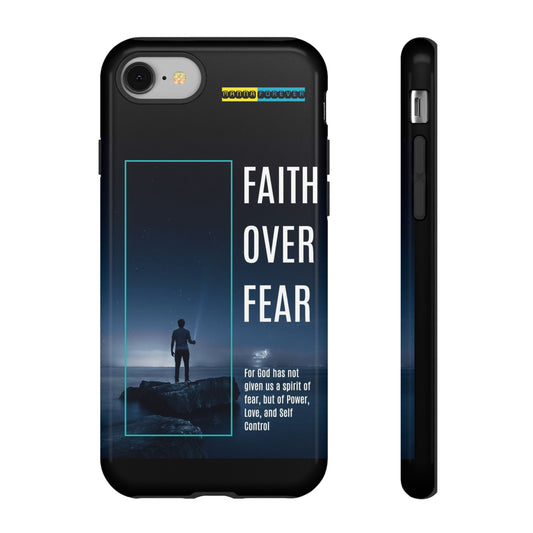 DOUBLE LAYER BLACK PHONE CASE WITH CHRISTIAN QUOTE "FAITH OVER FEAR " - MADE FOR  IPHONE, SAMSUNG AND GOOGLE PIXEL MODELS