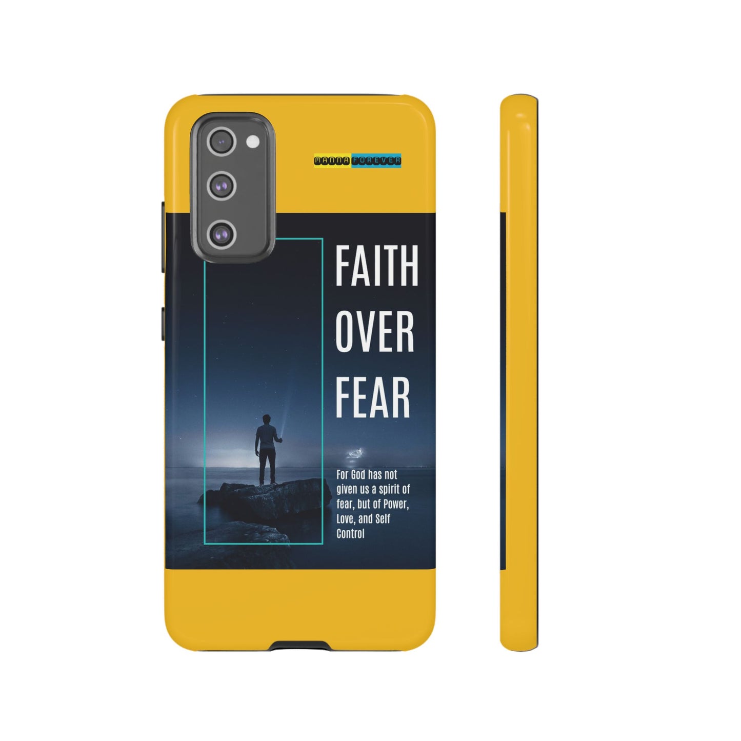 DOUBLE LAYER YELLOW PHONE CASE WITH CHRISTIAN QUOTE "FAITH OVER FEAR " - MADE FOR  IPHONE, SAMSUNG AND GOOGLE PIXEL MODELS