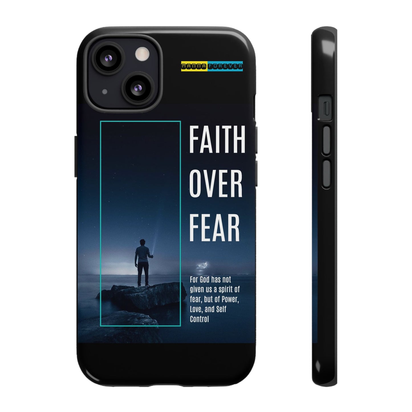 DOUBLE LAYER BLACK PHONE CASE WITH CHRISTIAN QUOTE "FAITH OVER FEAR " - MADE FOR  IPHONE, SAMSUNG AND GOOGLE PIXEL MODELS