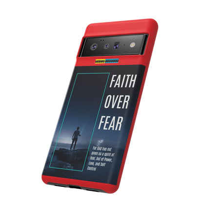 DOUBLE LAYER RED PHONE CASE WITH CHRISTIAN QUOTE "FAITH OVER FEAR " - MADE FOR  IPHONE, SAMSUNG AND GOOGLE PIXEL MODELS