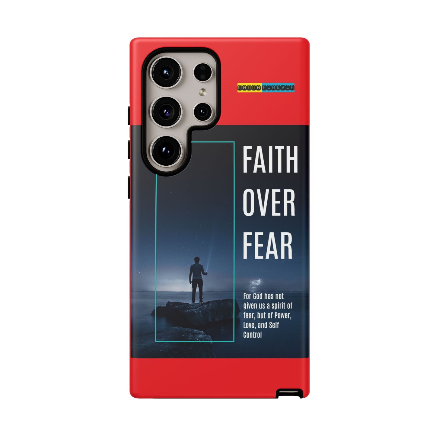 DOUBLE LAYER RED PHONE CASE WITH CHRISTIAN QUOTE "FAITH OVER FEAR " - MADE FOR  IPHONE, SAMSUNG AND GOOGLE PIXEL MODELS