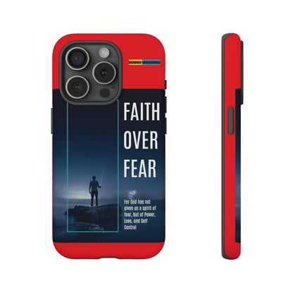 DOUBLE LAYER RED PHONE CASE WITH CHRISTIAN QUOTE "FAITH OVER FEAR " - MADE FOR  IPHONE, SAMSUNG AND GOOGLE PIXEL MODELS