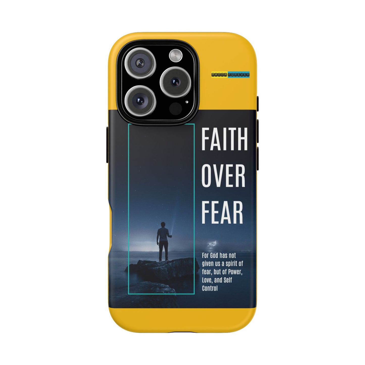 DOUBLE LAYER YELLOW PHONE CASE WITH CHRISTIAN QUOTE "FAITH OVER FEAR " - MADE FOR  IPHONE, SAMSUNG AND GOOGLE PIXEL MODELS