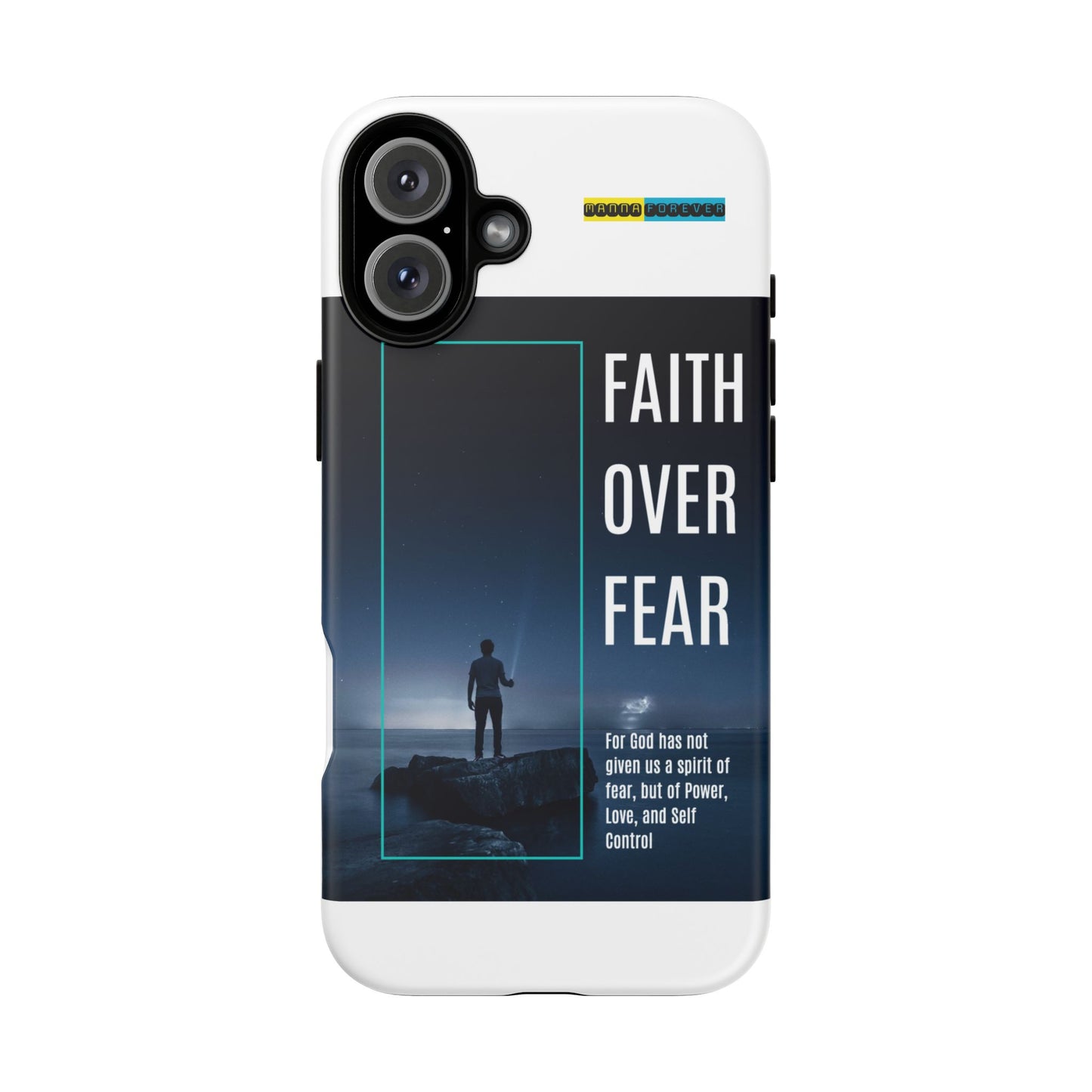 DOUBLE LAYER WHITE PHONE CASE WITH CHRISTIAN QUOTE "FAITH OVER FEAR " - MADE FOR  IPHONE, SAMSUNG AND GOOGLE PIXEL MODELS