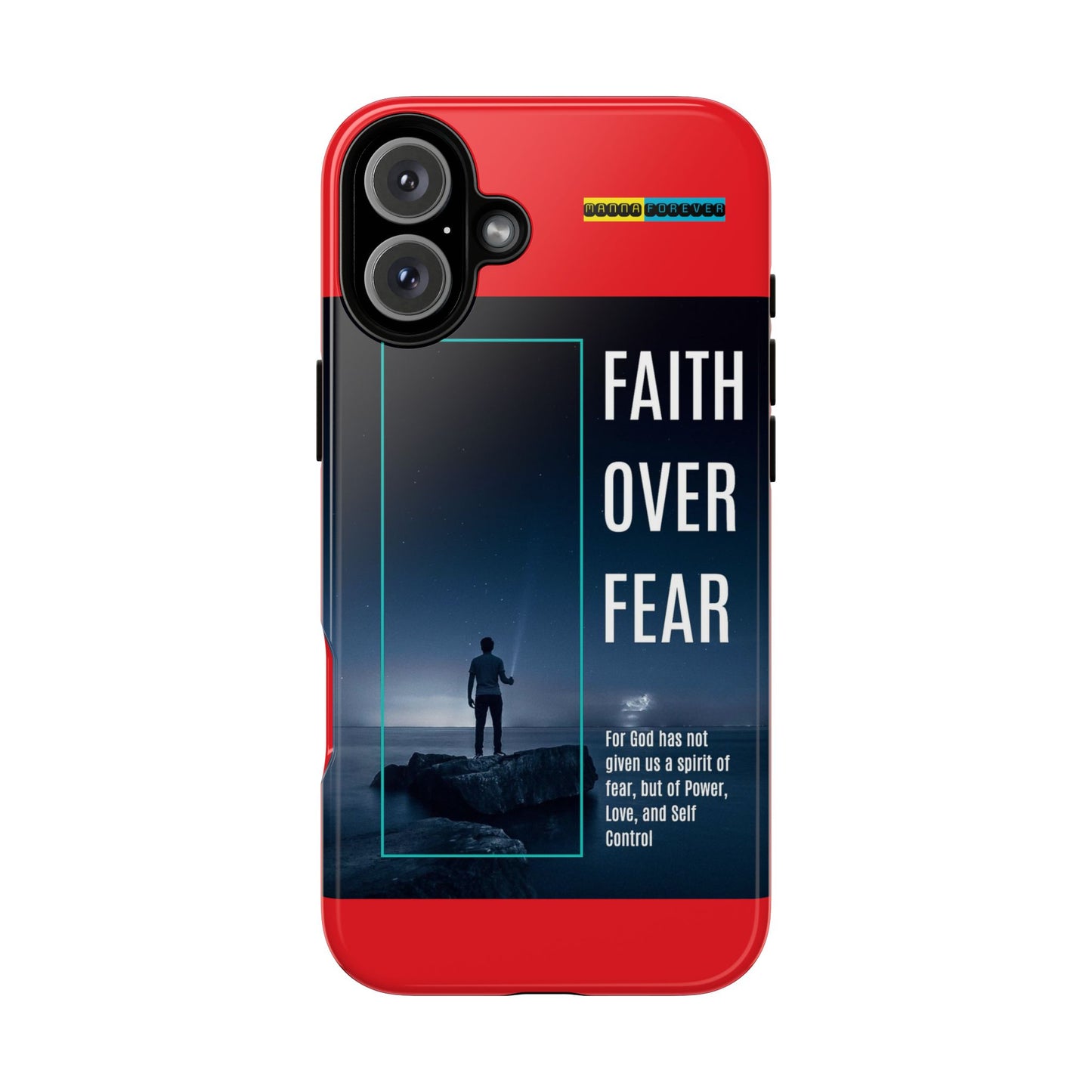 DOUBLE LAYER RED PHONE CASE WITH CHRISTIAN QUOTE "FAITH OVER FEAR " - MADE FOR  IPHONE, SAMSUNG AND GOOGLE PIXEL MODELS