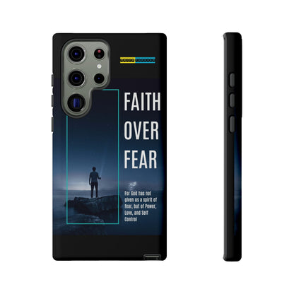 DOUBLE LAYER BLACK PHONE CASE WITH CHRISTIAN QUOTE "FAITH OVER FEAR " - MADE FOR  IPHONE, SAMSUNG AND GOOGLE PIXEL MODELS