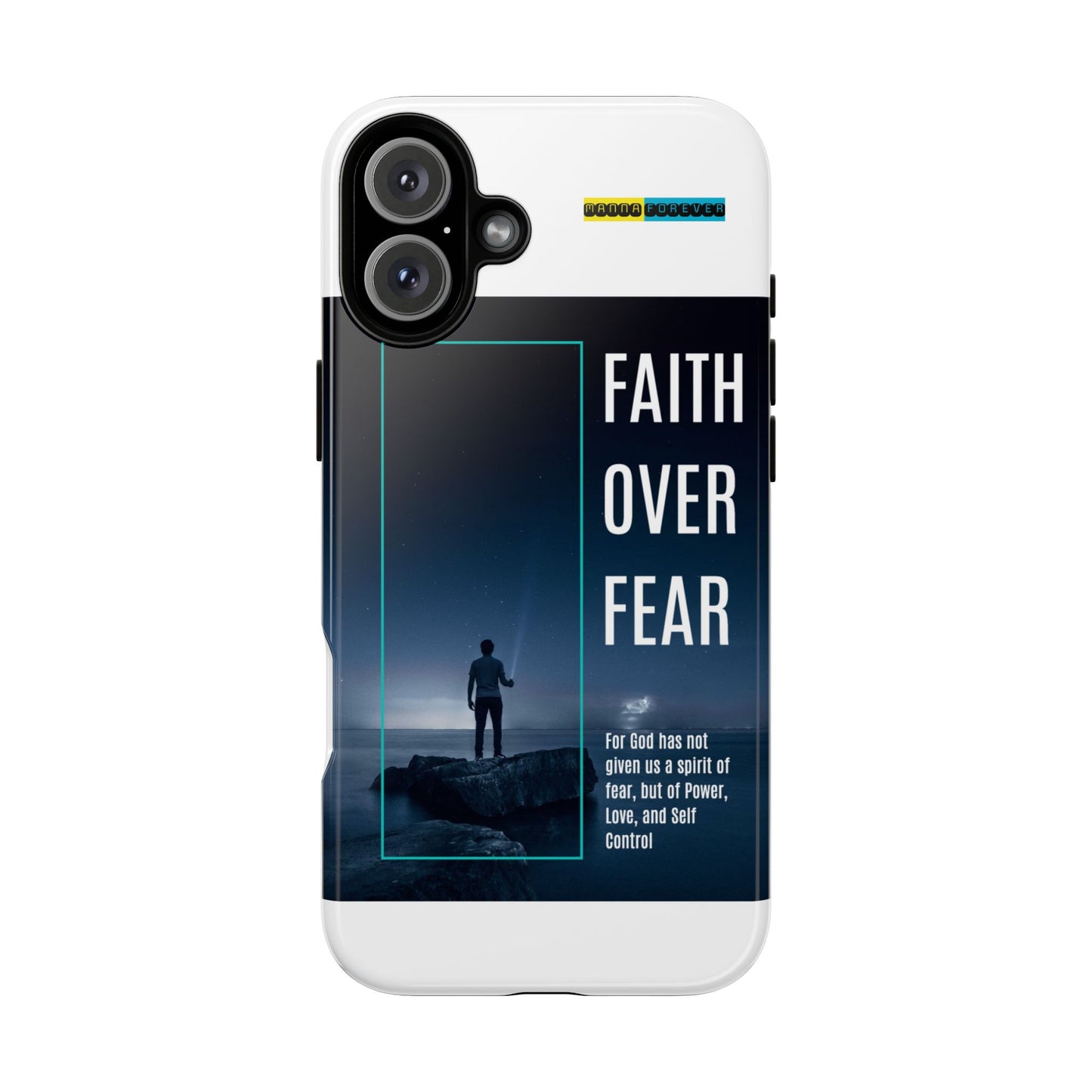 DOUBLE LAYER WHITE PHONE CASE WITH CHRISTIAN QUOTE "FAITH OVER FEAR " - MADE FOR  IPHONE, SAMSUNG AND GOOGLE PIXEL MODELS