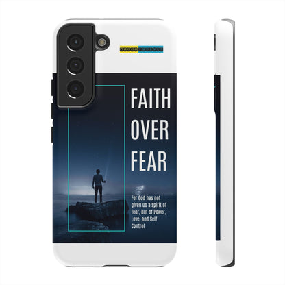 DOUBLE LAYER WHITE PHONE CASE WITH CHRISTIAN QUOTE "FAITH OVER FEAR " - MADE FOR  IPHONE, SAMSUNG AND GOOGLE PIXEL MODELS