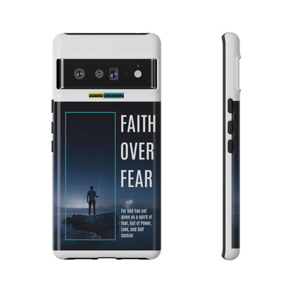 DOUBLE LAYER WHITE PHONE CASE WITH CHRISTIAN QUOTE "FAITH OVER FEAR " - MADE FOR  IPHONE, SAMSUNG AND GOOGLE PIXEL MODELS