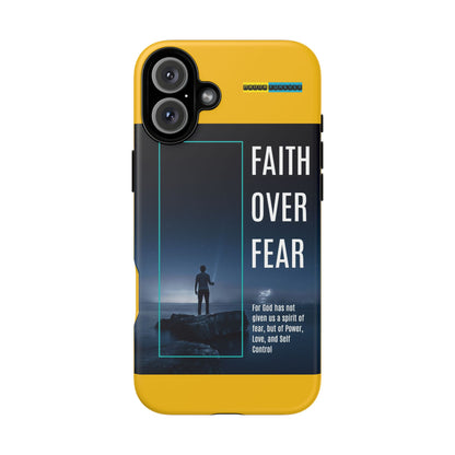 DOUBLE LAYER YELLOW PHONE CASE WITH CHRISTIAN QUOTE "FAITH OVER FEAR " - MADE FOR  IPHONE, SAMSUNG AND GOOGLE PIXEL MODELS