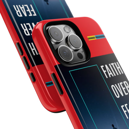 DOUBLE LAYER RED PHONE CASE WITH CHRISTIAN QUOTE "FAITH OVER FEAR " - MADE FOR  IPHONE, SAMSUNG AND GOOGLE PIXEL MODELS