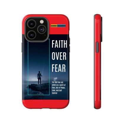 DOUBLE LAYER RED PHONE CASE WITH CHRISTIAN QUOTE "FAITH OVER FEAR " - MADE FOR  IPHONE, SAMSUNG AND GOOGLE PIXEL MODELS