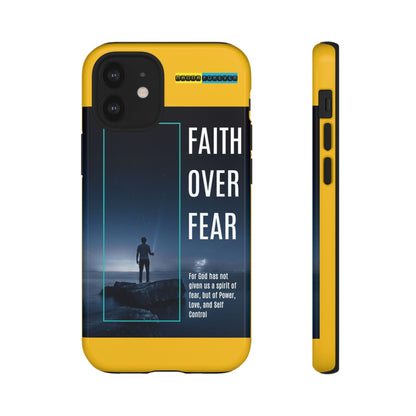 DOUBLE LAYER YELLOW PHONE CASE WITH CHRISTIAN QUOTE "FAITH OVER FEAR " - MADE FOR  IPHONE, SAMSUNG AND GOOGLE PIXEL MODELS