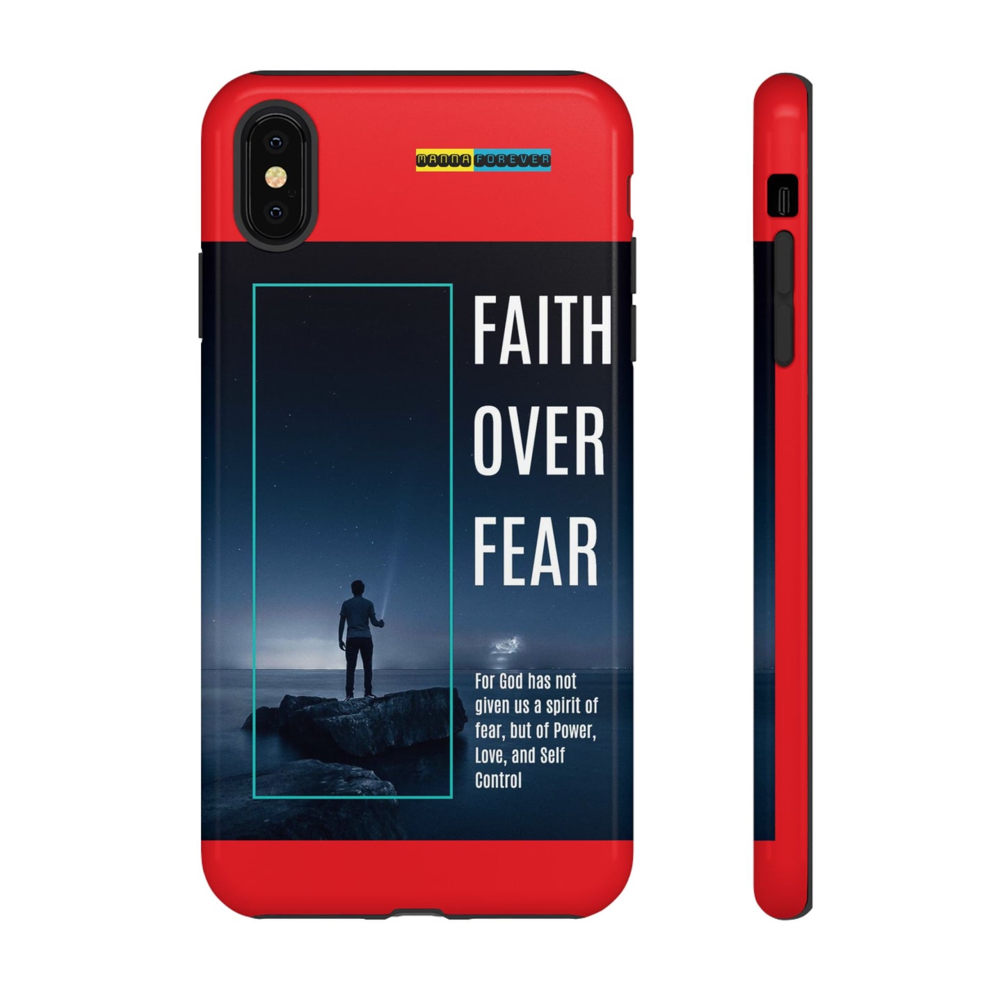 DOUBLE LAYER RED PHONE CASE WITH CHRISTIAN QUOTE "FAITH OVER FEAR " - MADE FOR  IPHONE, SAMSUNG AND GOOGLE PIXEL MODELS