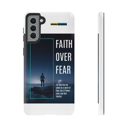 DOUBLE LAYER WHITE PHONE CASE WITH CHRISTIAN QUOTE "FAITH OVER FEAR " - MADE FOR  IPHONE, SAMSUNG AND GOOGLE PIXEL MODELS