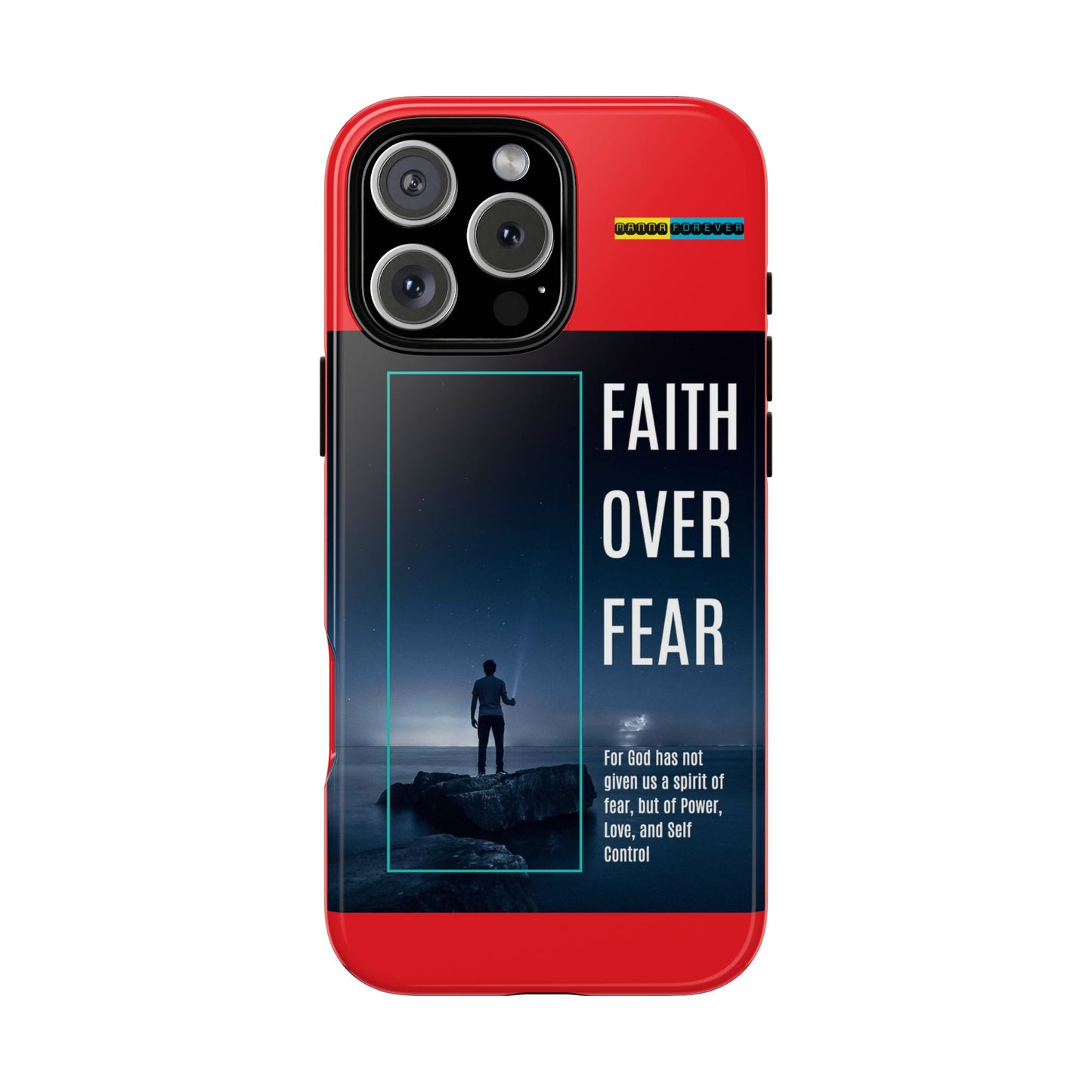 DOUBLE LAYER RED PHONE CASE WITH CHRISTIAN QUOTE "FAITH OVER FEAR " - MADE FOR  IPHONE, SAMSUNG AND GOOGLE PIXEL MODELS