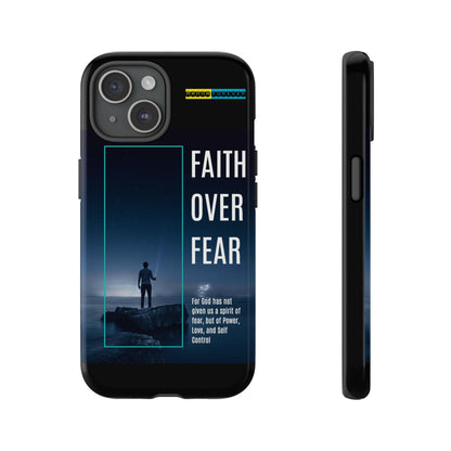 DOUBLE LAYER BLACK PHONE CASE WITH CHRISTIAN QUOTE "FAITH OVER FEAR " - MADE FOR  IPHONE, SAMSUNG AND GOOGLE PIXEL MODELS